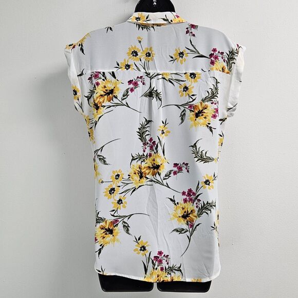 Express Shirt Women's Small White Floral Sheer Collard Top Business Casual - Picture 6 of 14